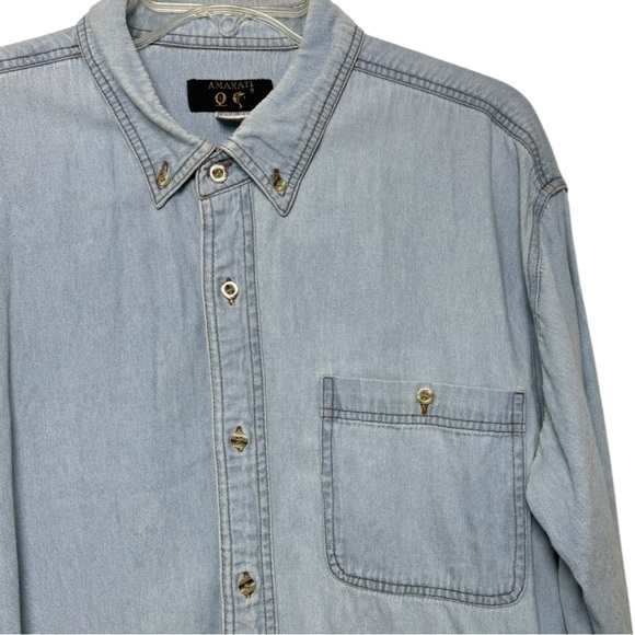 Vintage 90s Denim Button-Down Shirt Size XL Light Wash Western Workwear - Picture 4 of 6